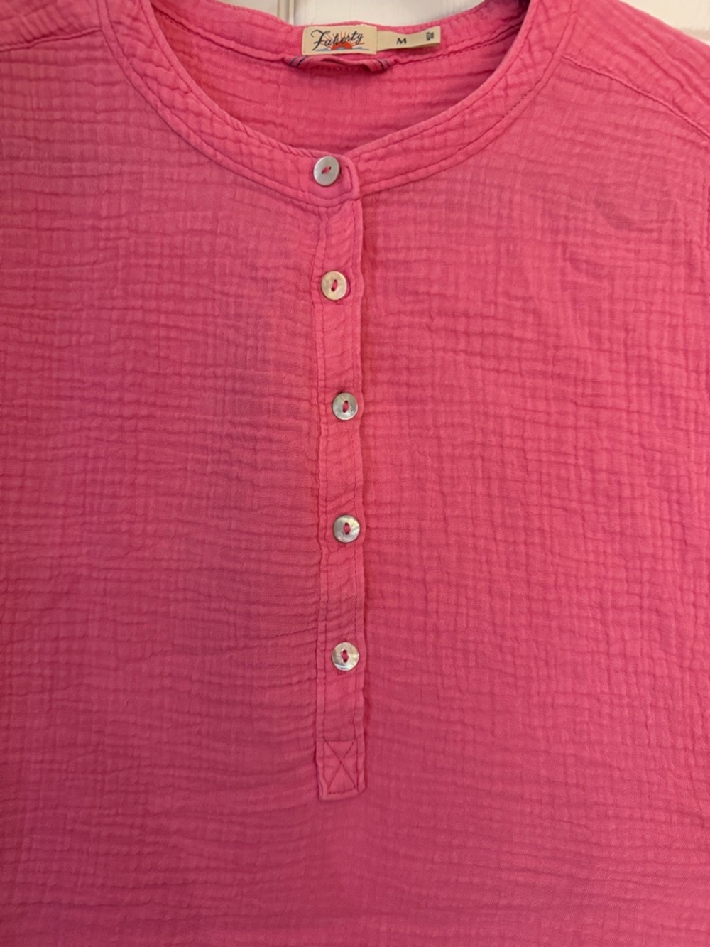 Faherty Pink Short-Sleeve Button Top - Picture 3 of 9